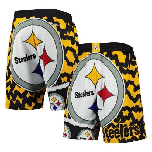 Men's Mitchell & Ness Black Pittsburgh Steelers Jumbotron 2.0 Sublimated Shorts