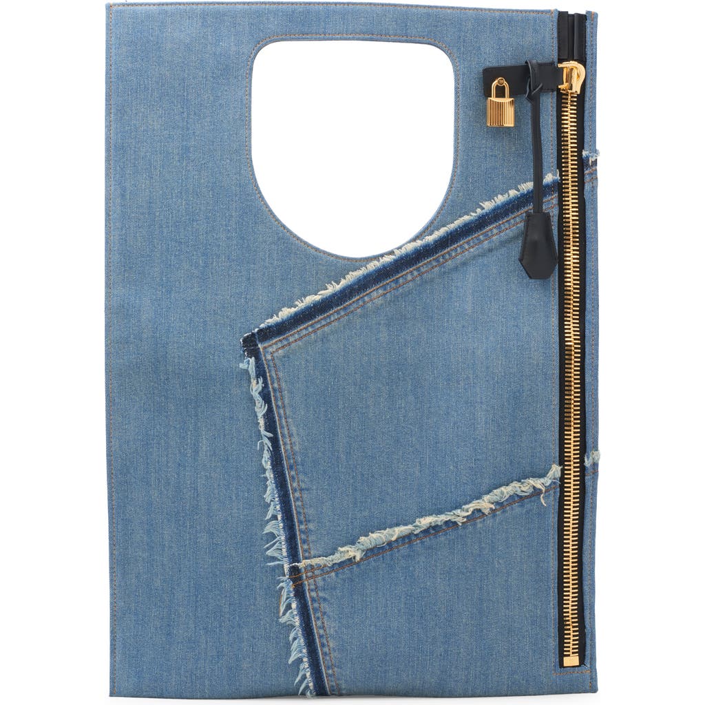 Tom Ford Alix Flat Patchwork Panel Denim Shoulder Bag In 3ln09 Blue/black