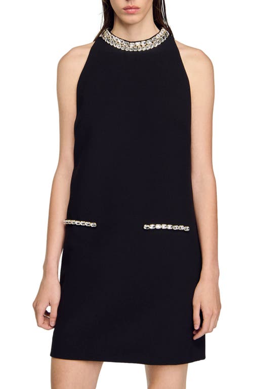 Shop Sandro Rhinestone Dress In Black