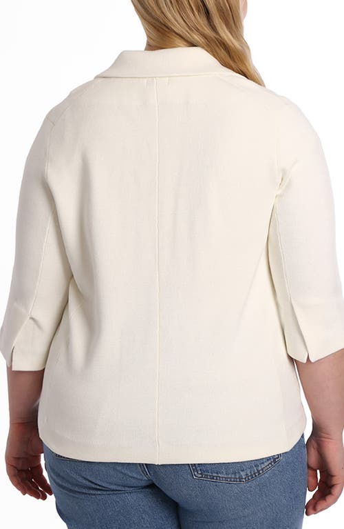 Shop Minnie Rose Three-quarter Sleeve Cotton Blend Knit Blazer In White