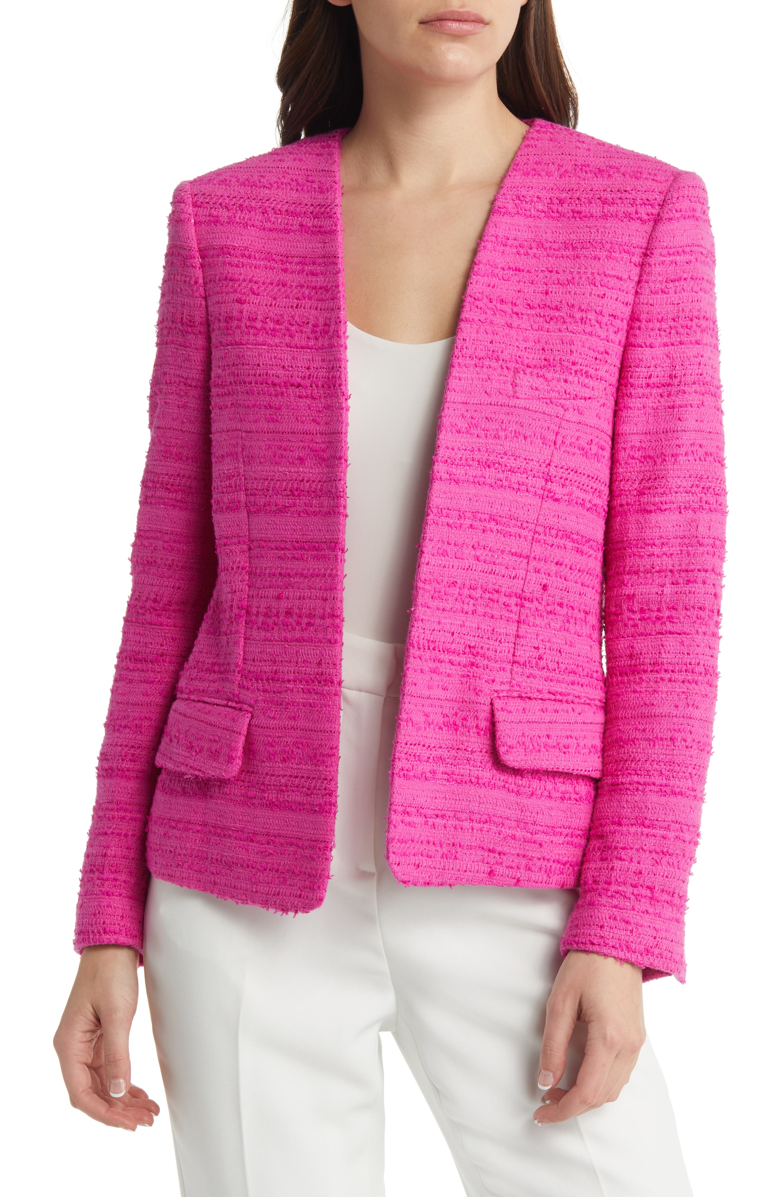 Blazer Femme ELLE En Tweed Rose - Taille L, Lavable En Machine, Poches Avant - Neuf Avec étiquettes