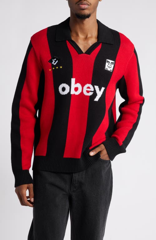 Shop Obey Stripe Soccer Jersey Sweater In Red Multi