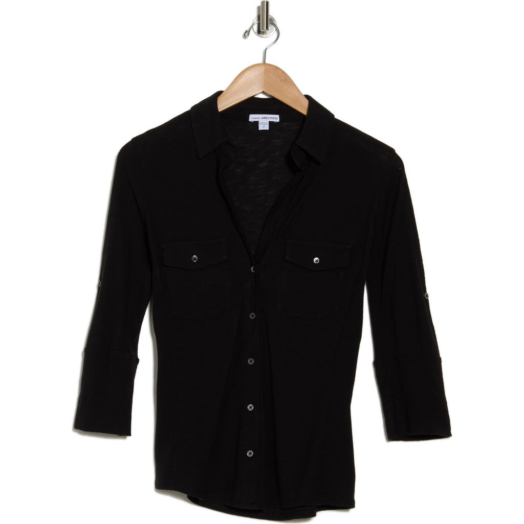 JAMES PERSE JAMES PERSE COTTON V-NECK BUTTON-UP SHIRT