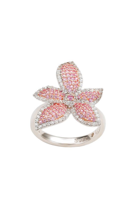 Shop Suzy Levian Pink Sapphire & White Sapphire Flower Ring