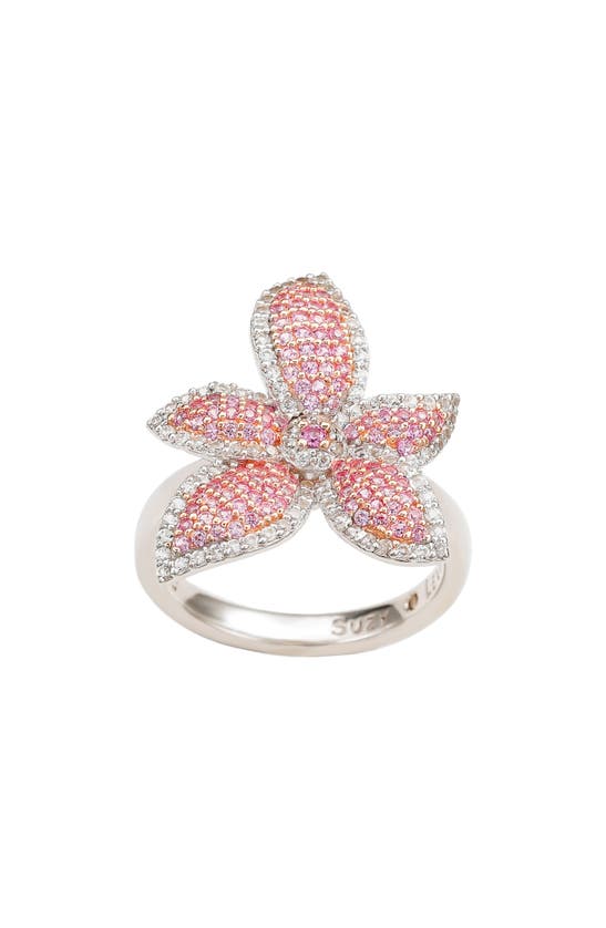 Suzy Levian Pink Sapphire & White Sapphire Flower Ring In Pink