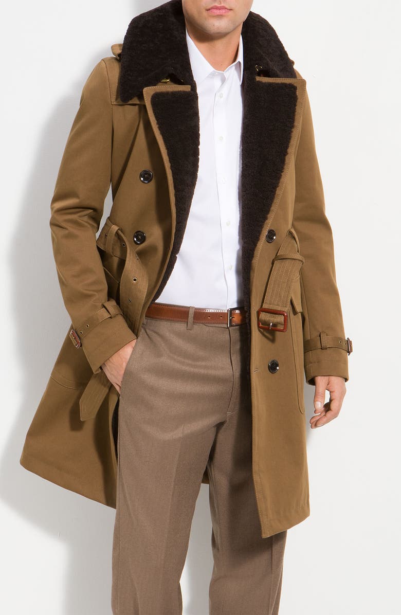 Burberry Double Breasted Trench With Genuine Shearling Trim & Lining ...