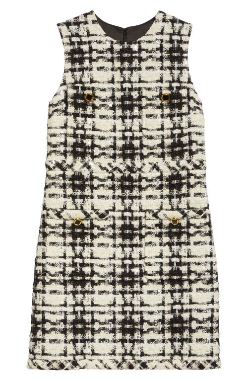 St John Eyelash Plaid Tweed Dress In Black/ecru Multi