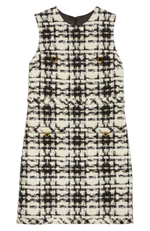 Shop St John St. John Collection Plaid Sequin Eyelash Tweed Shift Dress In Black/ecru Multi