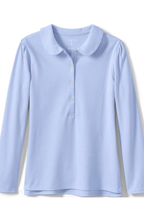 Shop Lands' End Girls Long Sleeve Peter Pan Collar Polo Shirt In Blue