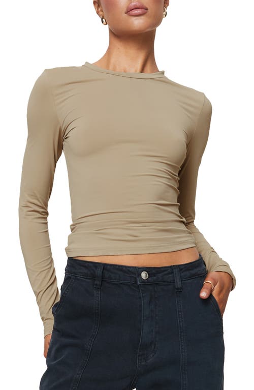 Shop Princess Polly Arnim Crop Long Sleeve Top In Latte