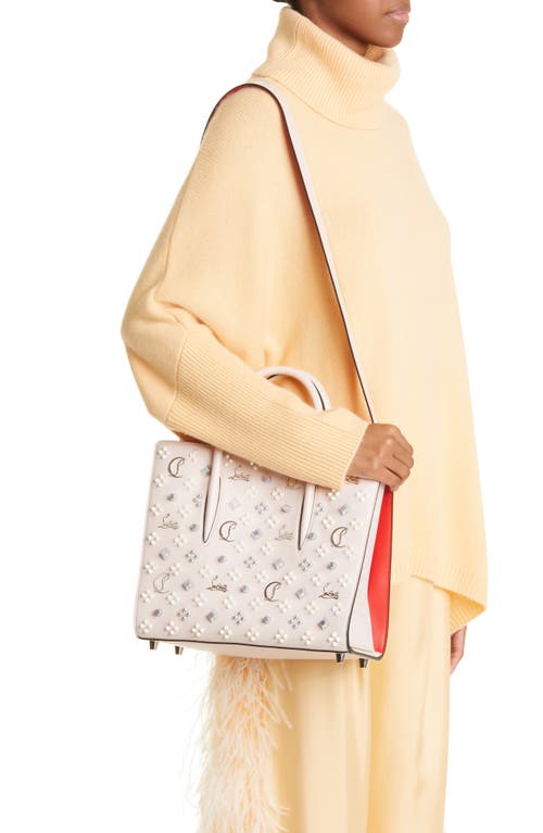 Shop Christian Louboutin Medium Paloma Studded Leather Satchel In Leche/multi