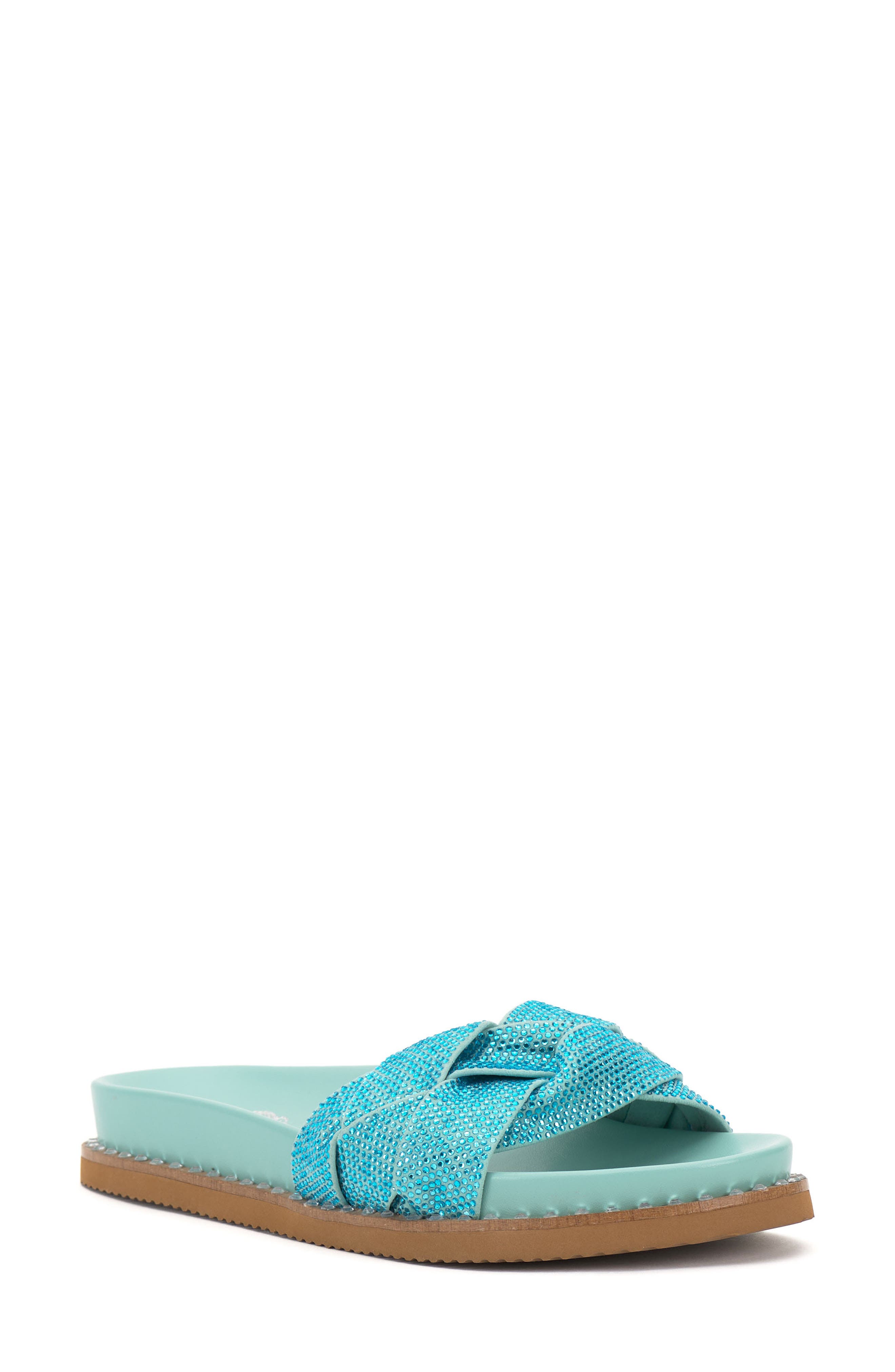 VINCE CAMUTO Kevin Braid Embellished Slide Sandal, Main, color, PALE TURQUOISE