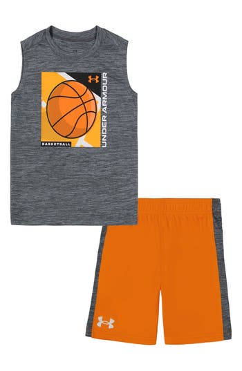 Under Armour Kids' Ua Basketball Tank & Shorts Set In Orange