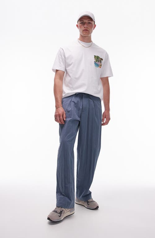 Shop Topman Wide Leg Drawstring Pants In Mid Blue