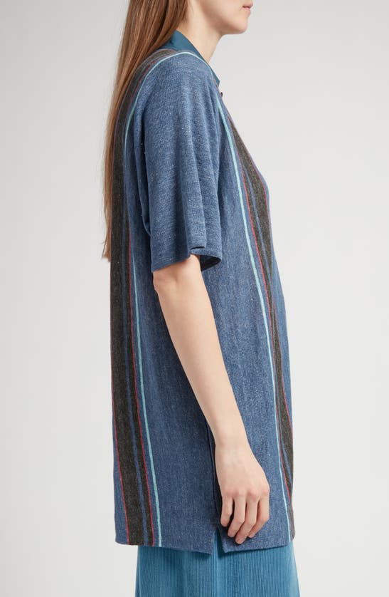 Shop The Row Eddie Oversize Stripe Cotton Polo In Blue Shade