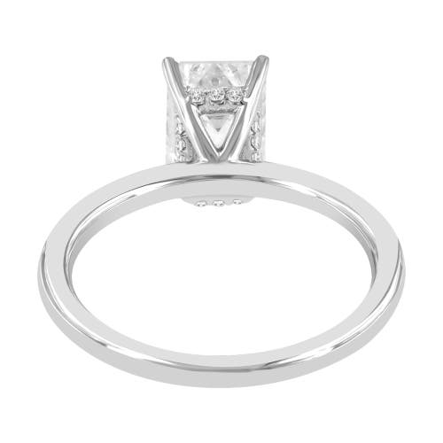 LUVMYJEWELRY LUVMYJEWELRY DELPHINE 14K WHITE GOLD EMERALD CUT LAB GROWN DIAMOND HIDDEN HALO ENGAGEMENT RING