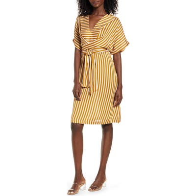 Moon River Stripe Tie Waist Dress, Yellow