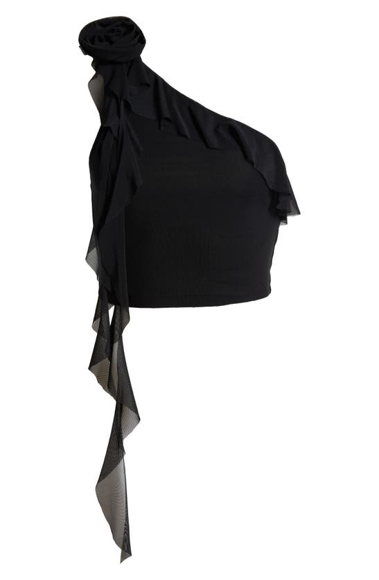 Shop Afrm Kellon One-shoulder Crop Top In Noir