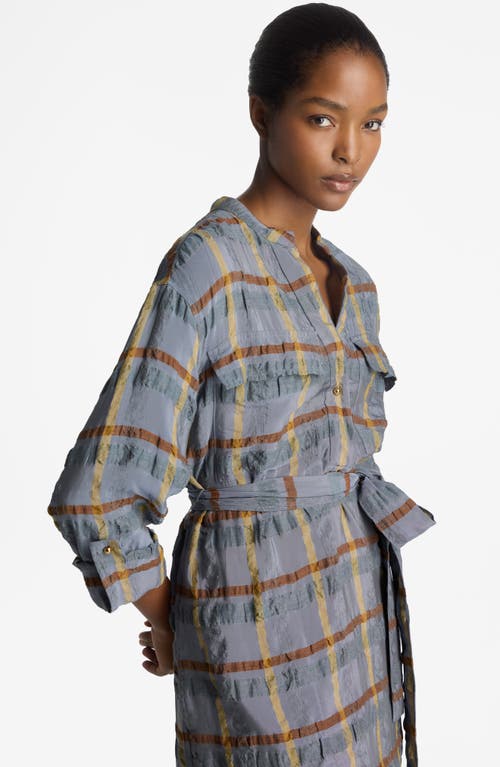 Shop St John St. John Collection Check Belted Seersucker Midi Shirtdress In Tahoe Slate/saddle Multi