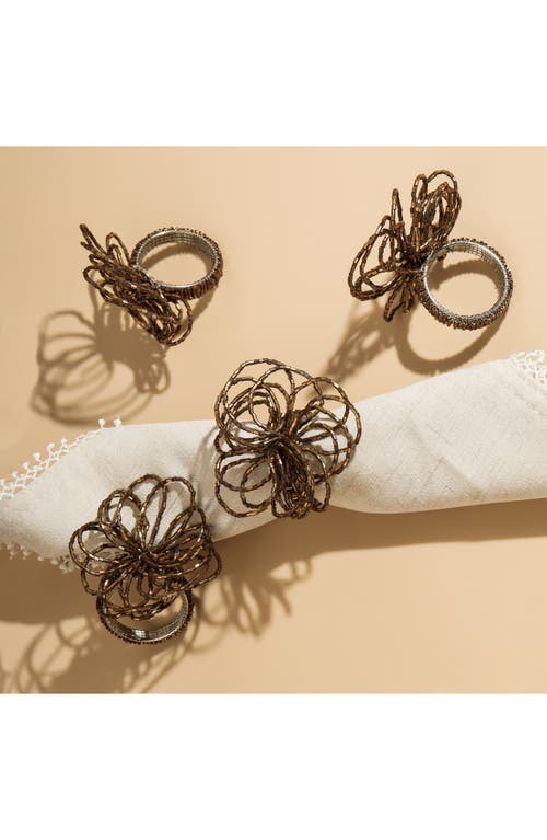 Tiramisu Bronze Elegance Beaded Set Of 4 Napkin Rings In Copper