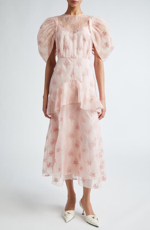 Erdem Illusion Neck Silk Organza Peplum Midi Dress Ballet Pink at Nordstrom, Us