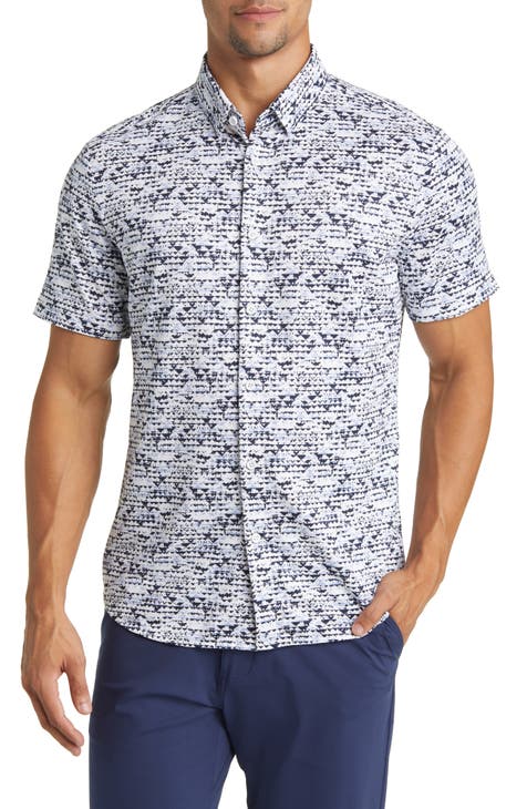 Stitching Striped Shirt Summer Men Transparent Lace Cutout Shirt