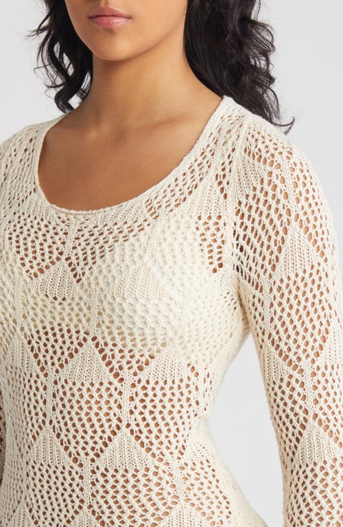 Rip Curl Island Hopper Long Sleeve Open Stitch Mini Sweater Dress In Natural