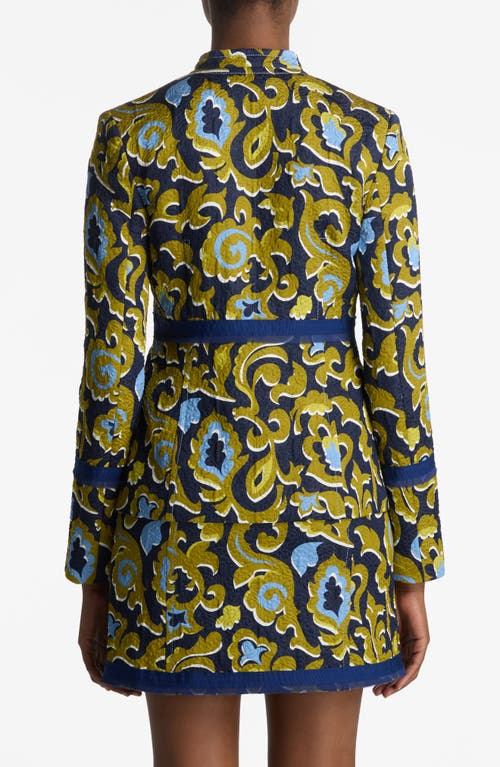 St John Silk Jacquard Paisley Jacket In Royal Blue Multi