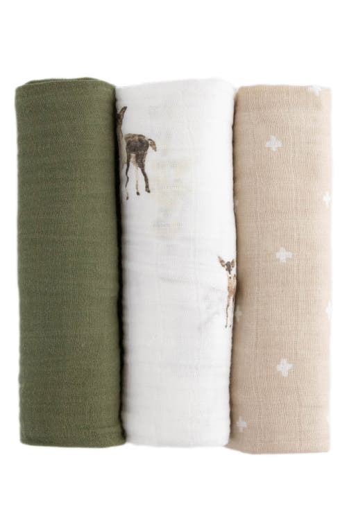 little unicorn 3-Pack Organic Cotton Muslin Swaddle Blankets in Oh Deer at Nordstrom