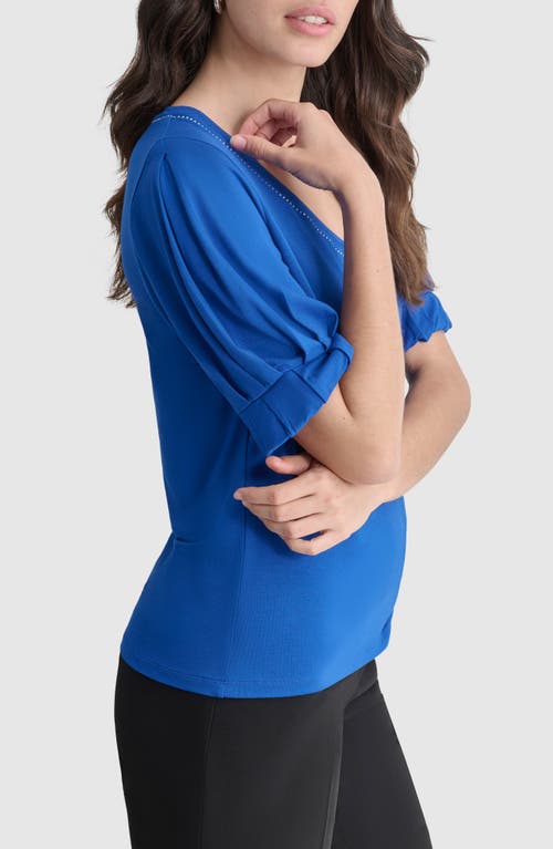 Shop Dkny Pleat Sleeve Jersey Top In Lapis Blue