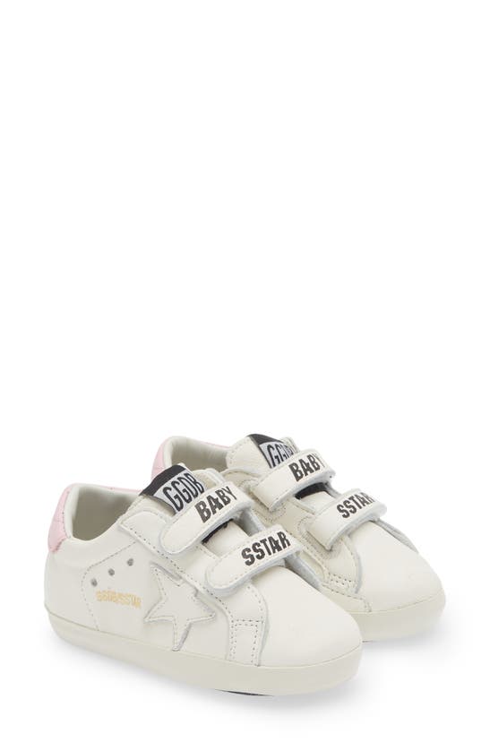 Golden Goose Kids' Girl's Old School Leather Grip-strap Sneakers, Baby In Whitebaby Pink
