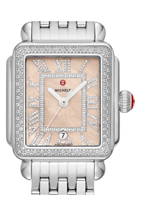 Shop Michele Deco Madison Diamond Bracelet Watch, 35mm In Silver