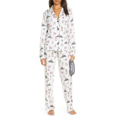 Pj Salvage Print Pajamas With Eye Mask, Ivory
