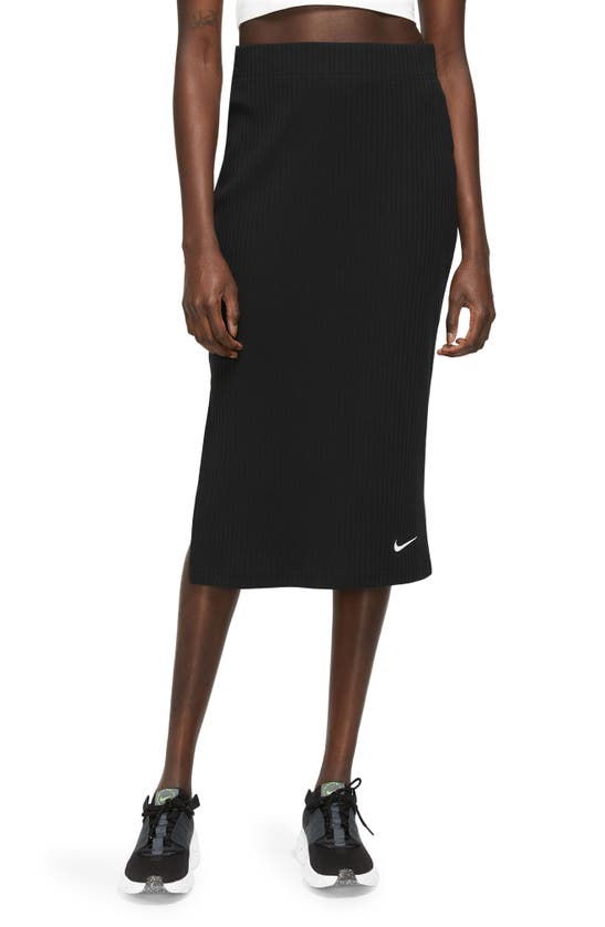 Nike Ribbed Cotton Blend Skirt In Black/ White
