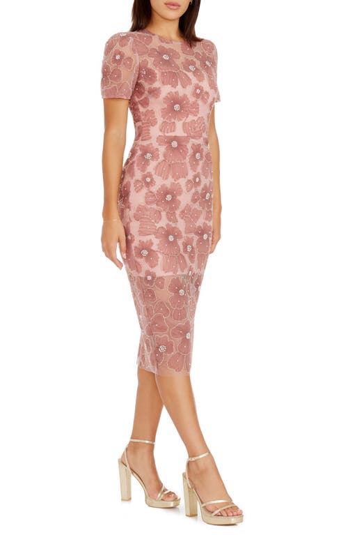 Dress The Population Lia Bead & Flower Appliqué Sheath Dress In Mauve Multi