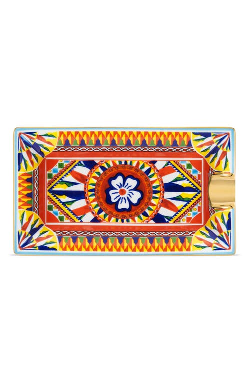 Dolce & Gabbana Dolce&gabbana Carretto Porcelain Rectangular Ashtray In Red Multi