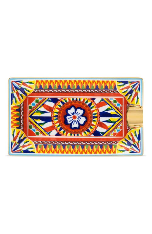 Shop Dolce & Gabbana Dolce&gabbana Carretto Porcelain Rectangular Ashtray In Red Multi