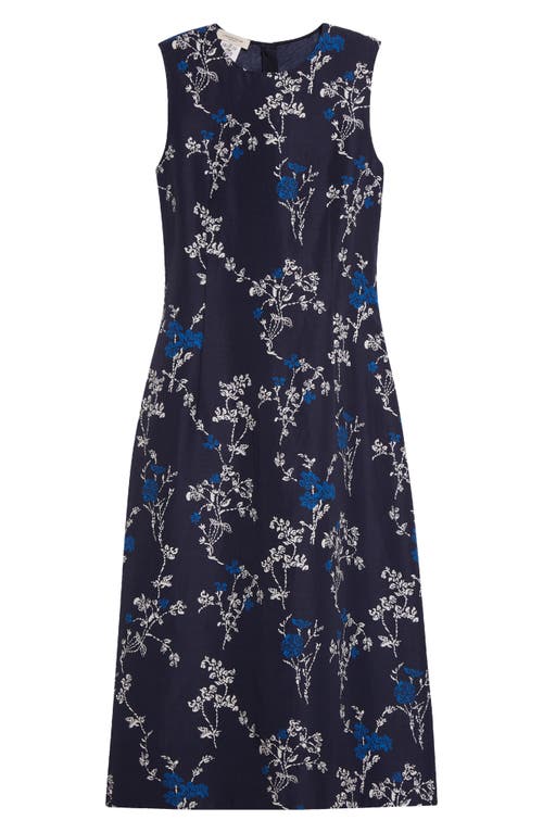 Shop Lafayette 148 New York Floral Print Sleeveless Silk & Linen Sheath Dress In Midnight Blue Multi