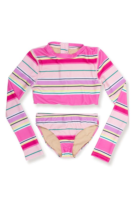 Shop Shade Critters Kids' Stripe 2-piece Rashguard Set In Pink Multi