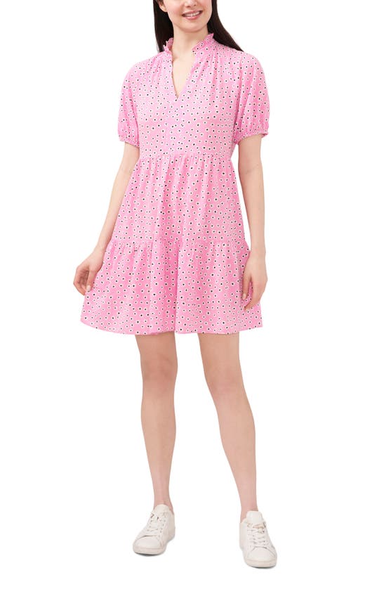 Cece Floral Print Babydoll Dress In Bright Peony ModeSens