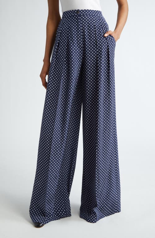 Michael Kors Polka Dot Pleated Silk Palazzo Pants In Midnight/ Optic White