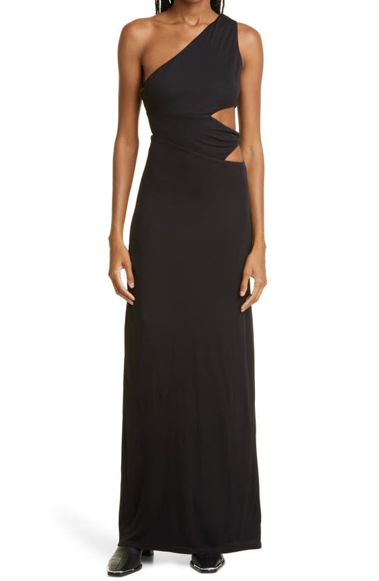 Staud Letta One-shoulder Cutout Jersey Maxi Dress In Black