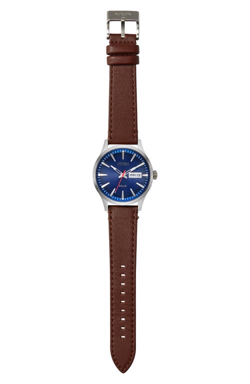 Nixon Sentry Solar Leather Strap Watch, 40mm In Navy Sunray/silver