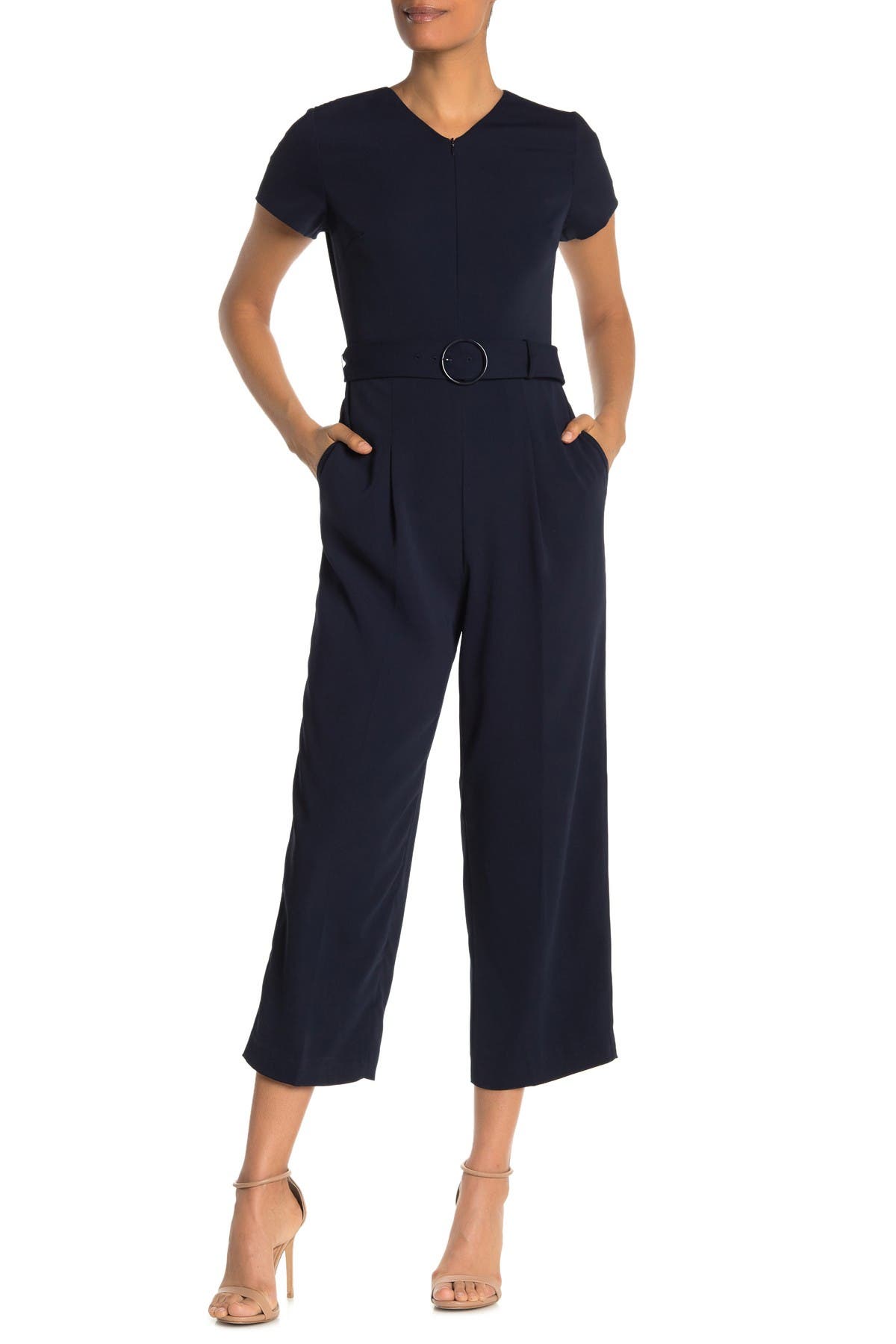 Club Monaco Hidden Zip Belted Jumpsuit In Blue | ModeSens