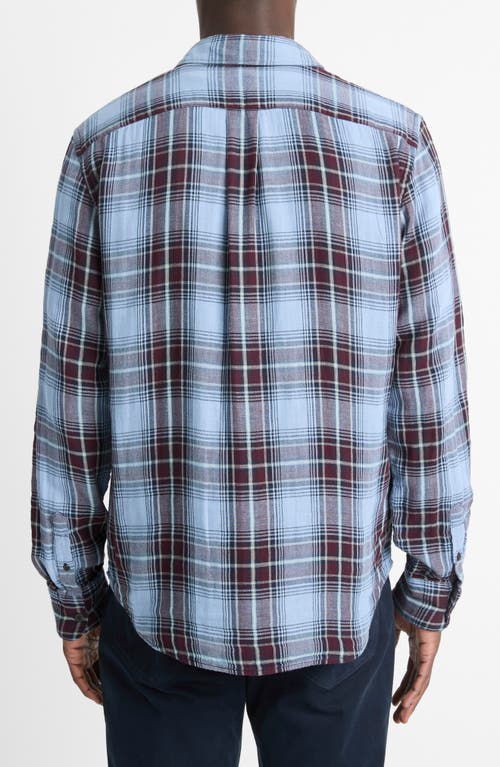 Shop Vince Napa Plaid Twill Button-up Shirt In Blue Cloud/malbec