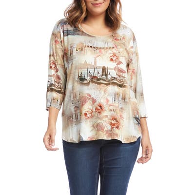 Plus Size Karen Kane Italian Montage Shirttail Tee, Brown