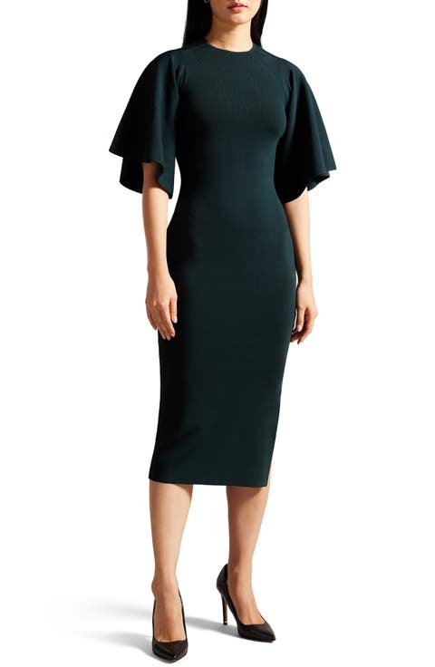 Lounia Fluted Sleeve Body-Con Sweater Dress