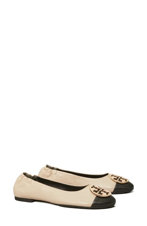 Shop Tory Burch Claire Cap Toe Ballet Flat In New Cream/black/gold