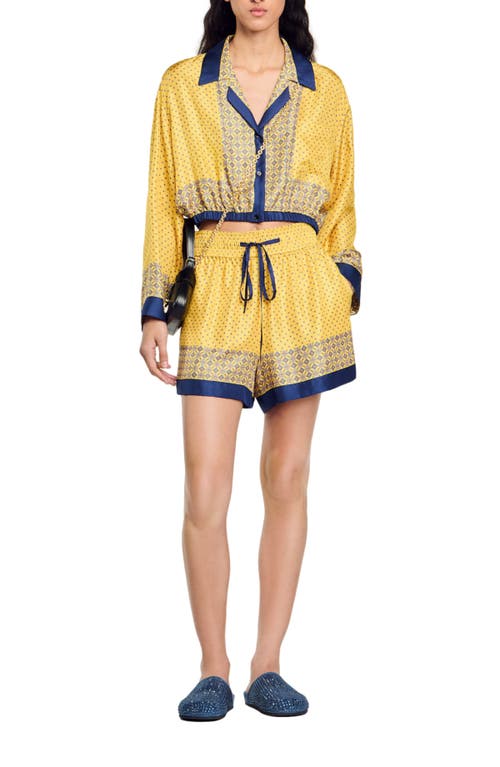 Shop Sandro Flowing Patterned Shorts In Yellow/blu