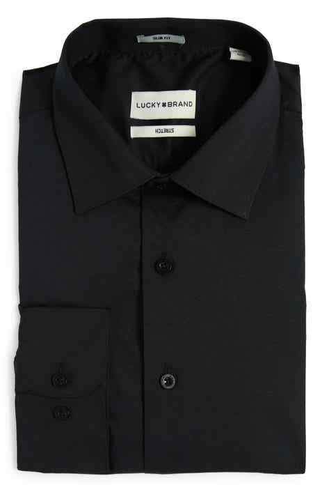 Lucky Brand Slim Fit Black Solid Stretch Dress Shirt